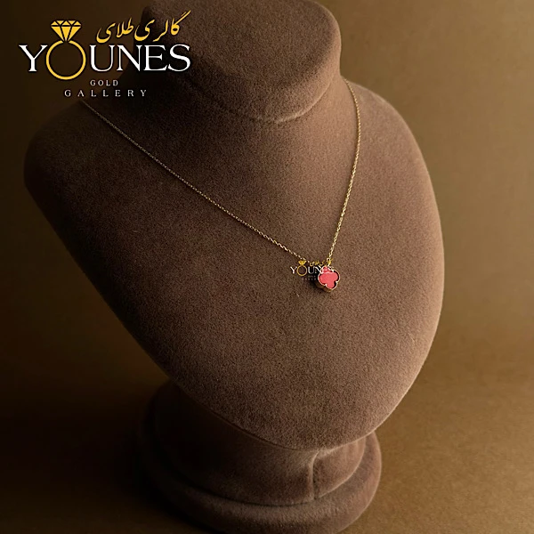 گردنبند طلا ونکلیف سنگی قرمز